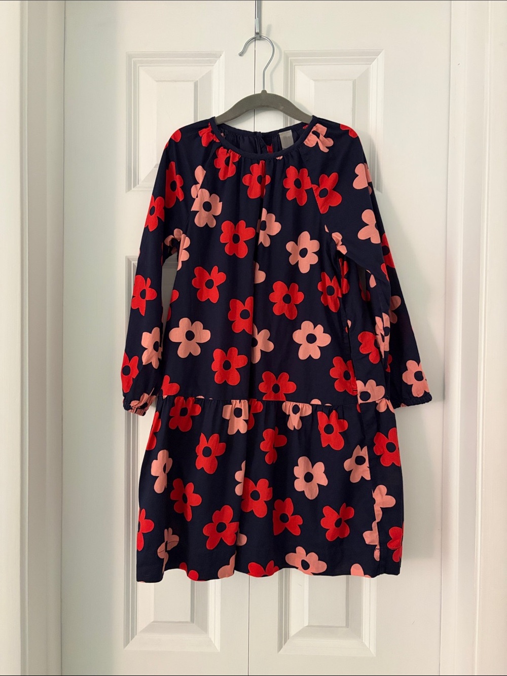 Primary Girls' Navy Floral Long-Sleeve Dress - Red & Pink